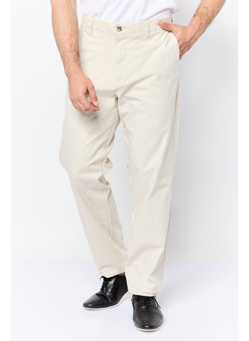 Men Slim Fit Solid Chino Pants, Cream