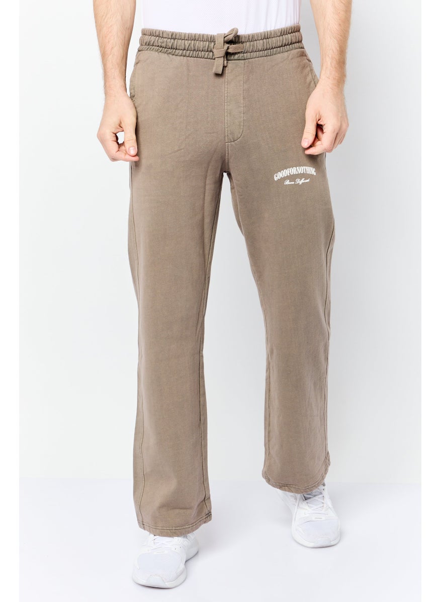 Men Regular Fit Brand Logo Sweatpants, Tan