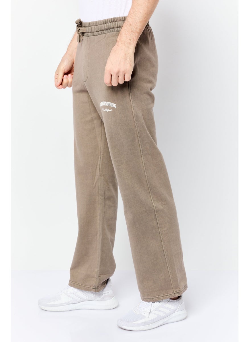 Men Regular Fit Brand Logo Sweatpants, Tan
