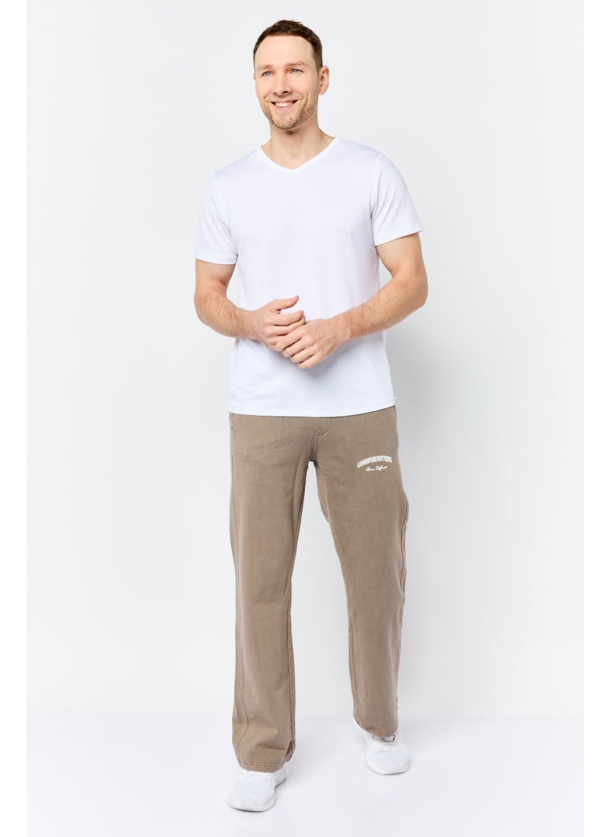 Men Regular Fit Brand Logo Sweatpants, Tan