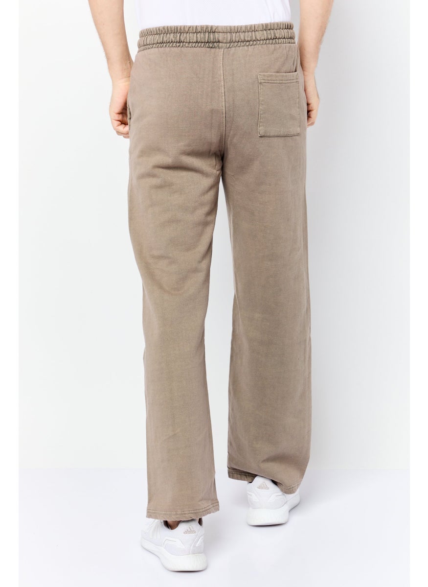 Men Regular Fit Brand Logo Sweatpants, Tan