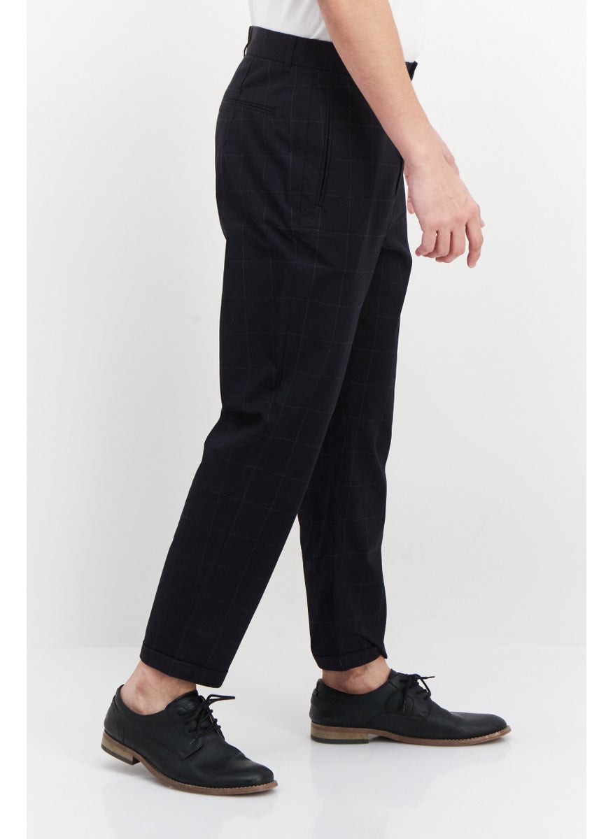 Men Tapered Fit Plaid Chino Pant, Black
