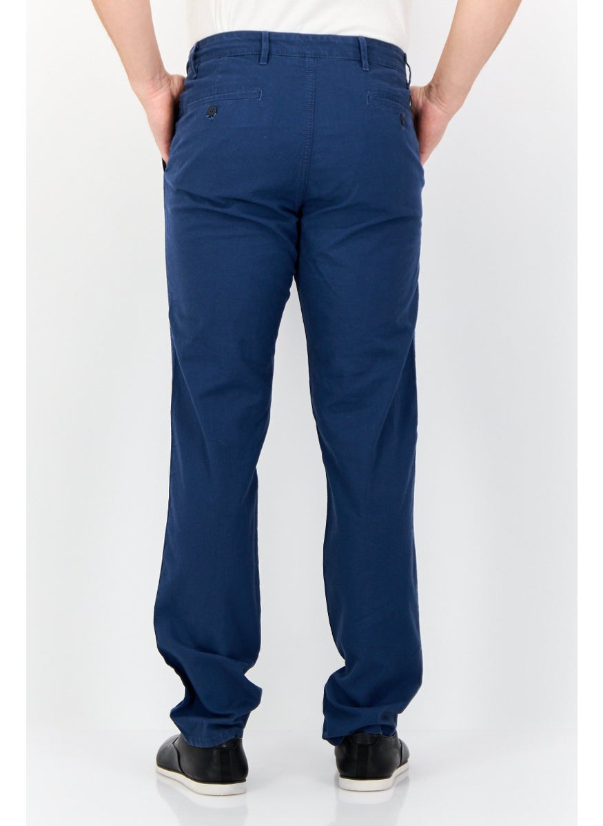 Men Slim Fit Solid Chino Pants, Navy