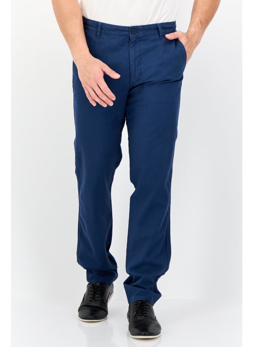 Men Slim Fit Solid Chino Pants, Navy