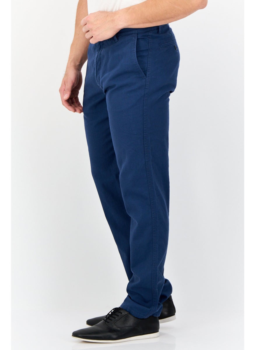 Men Slim Fit Solid Chino Pants, Navy