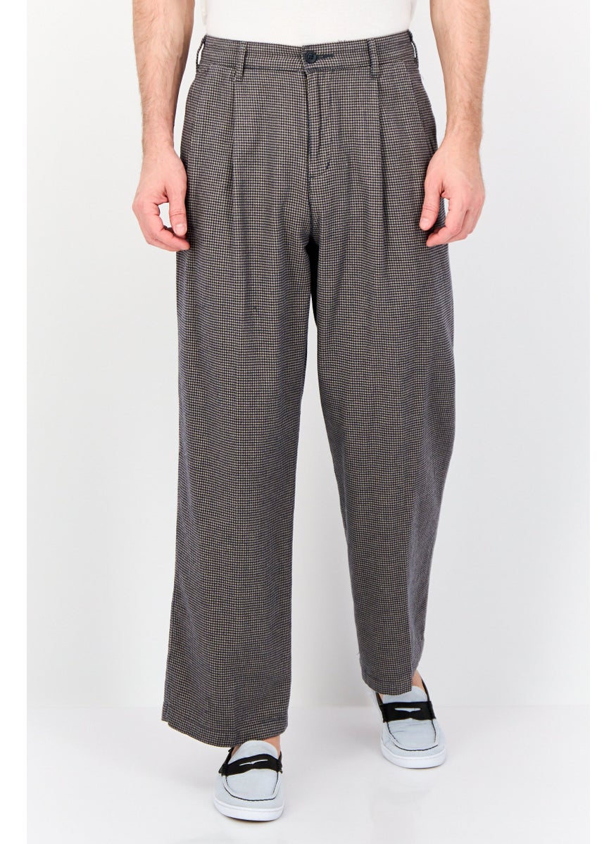 Men Regular Fit Textured Straight Leg Pants, Grey