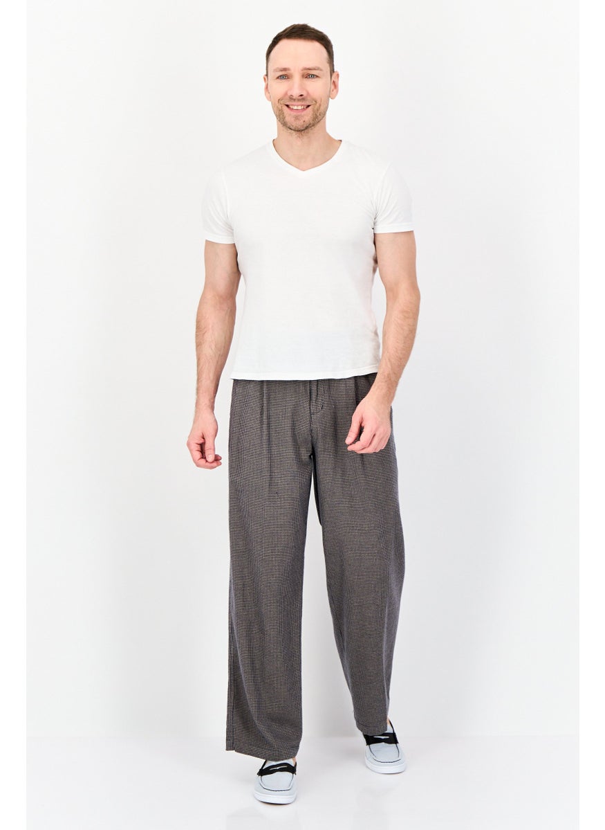Men Regular Fit Textured Straight Leg Pants, Grey
