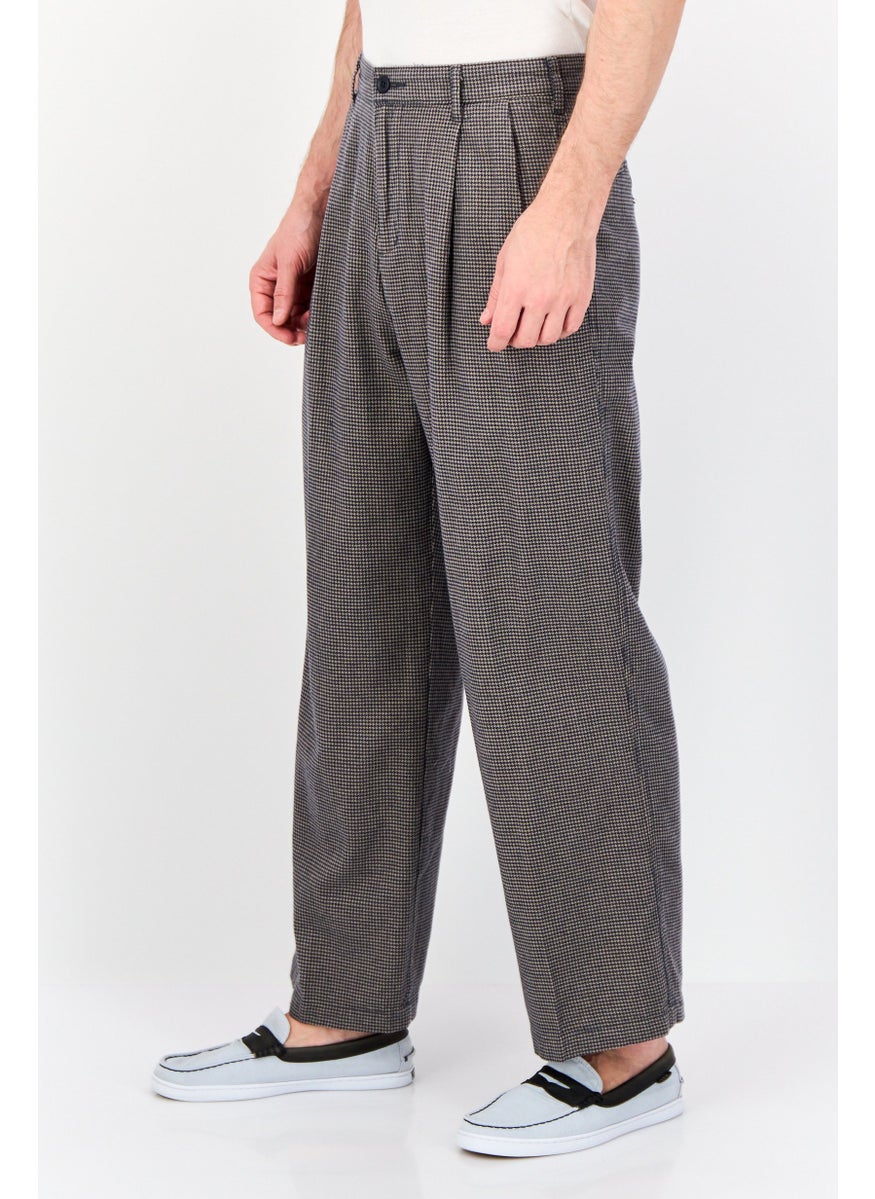 Men Regular Fit Textured Straight Leg Pants, Grey