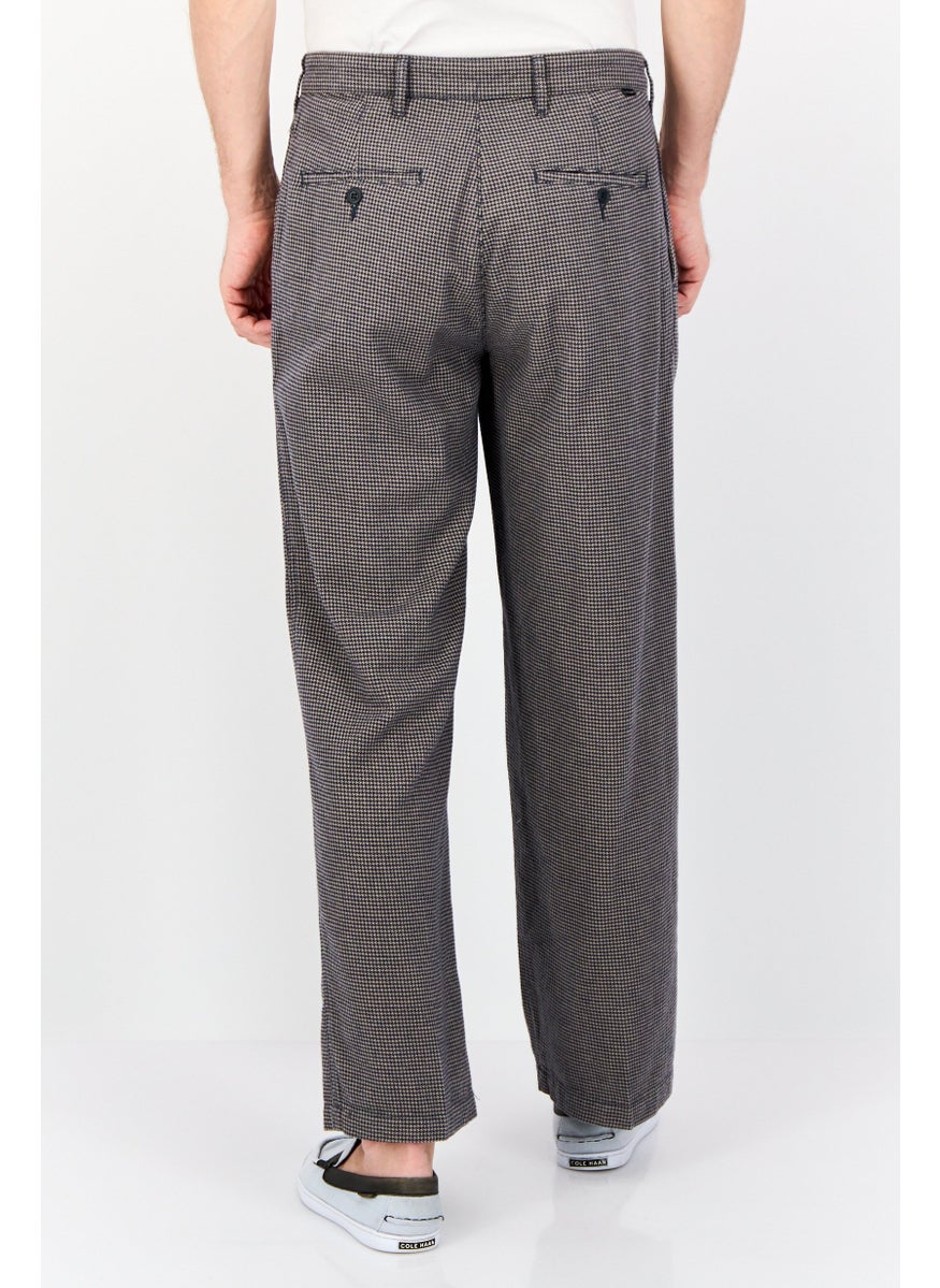 Men Regular Fit Textured Straight Leg Pants, Grey