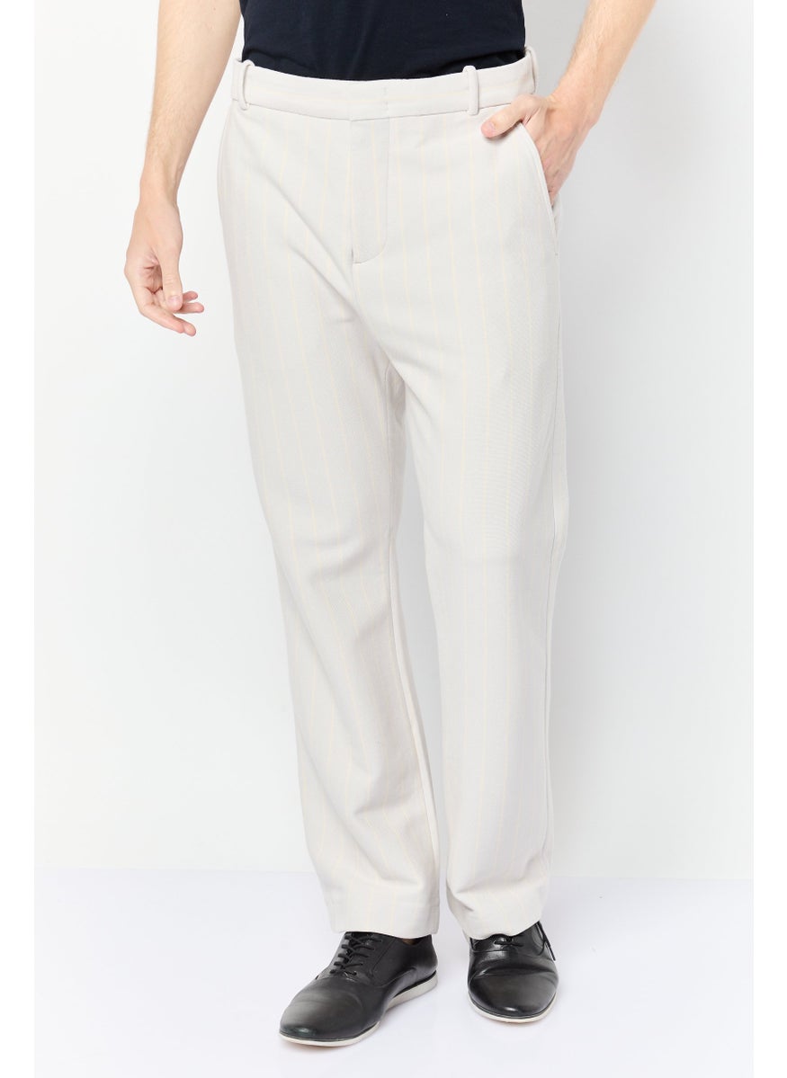 Men Regular Fit Stripe Straight Pants, Light Beige