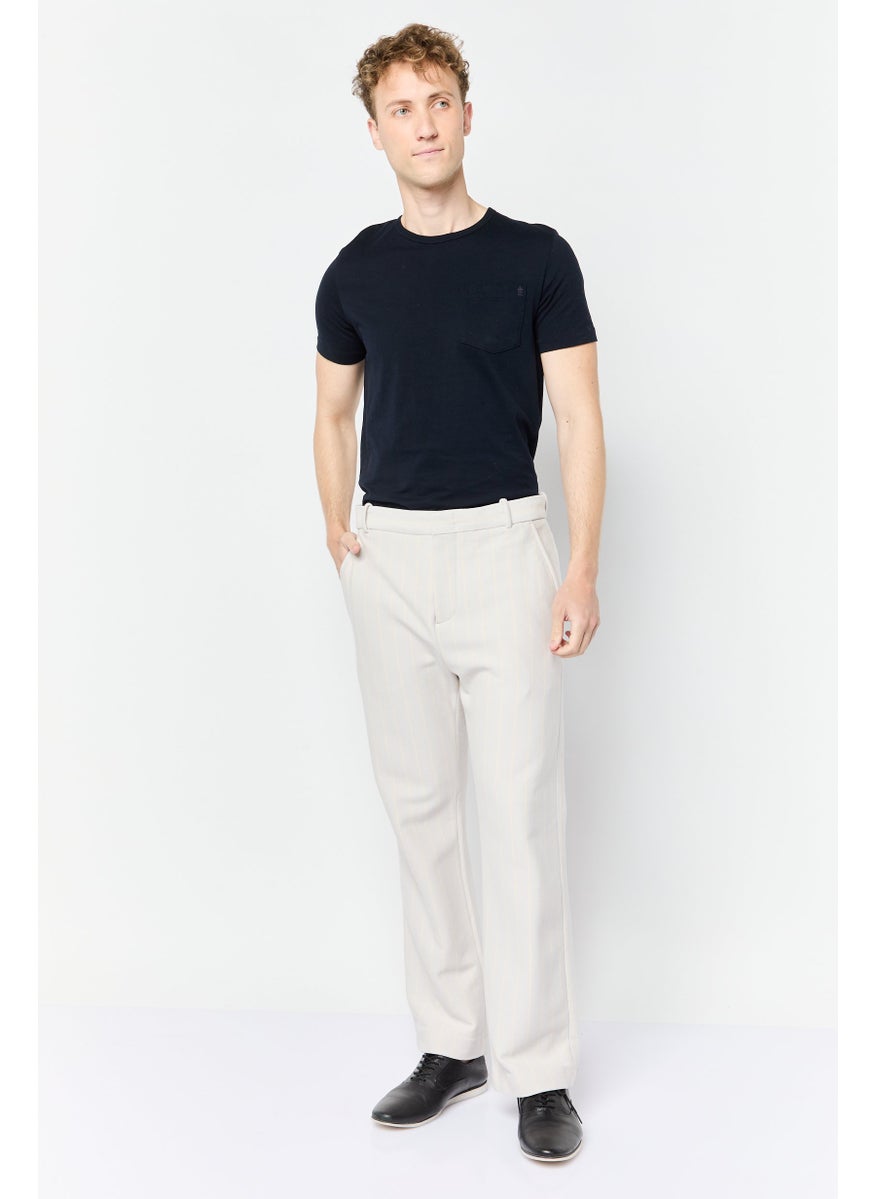 Men Regular Fit Stripe Straight Pants, Light Beige