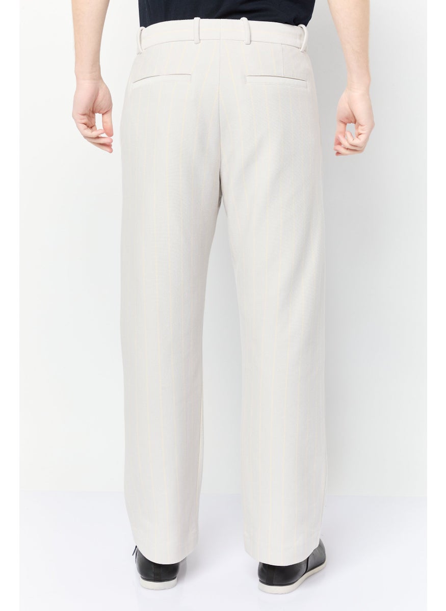 Men Regular Fit Stripe Straight Pants, Light Beige