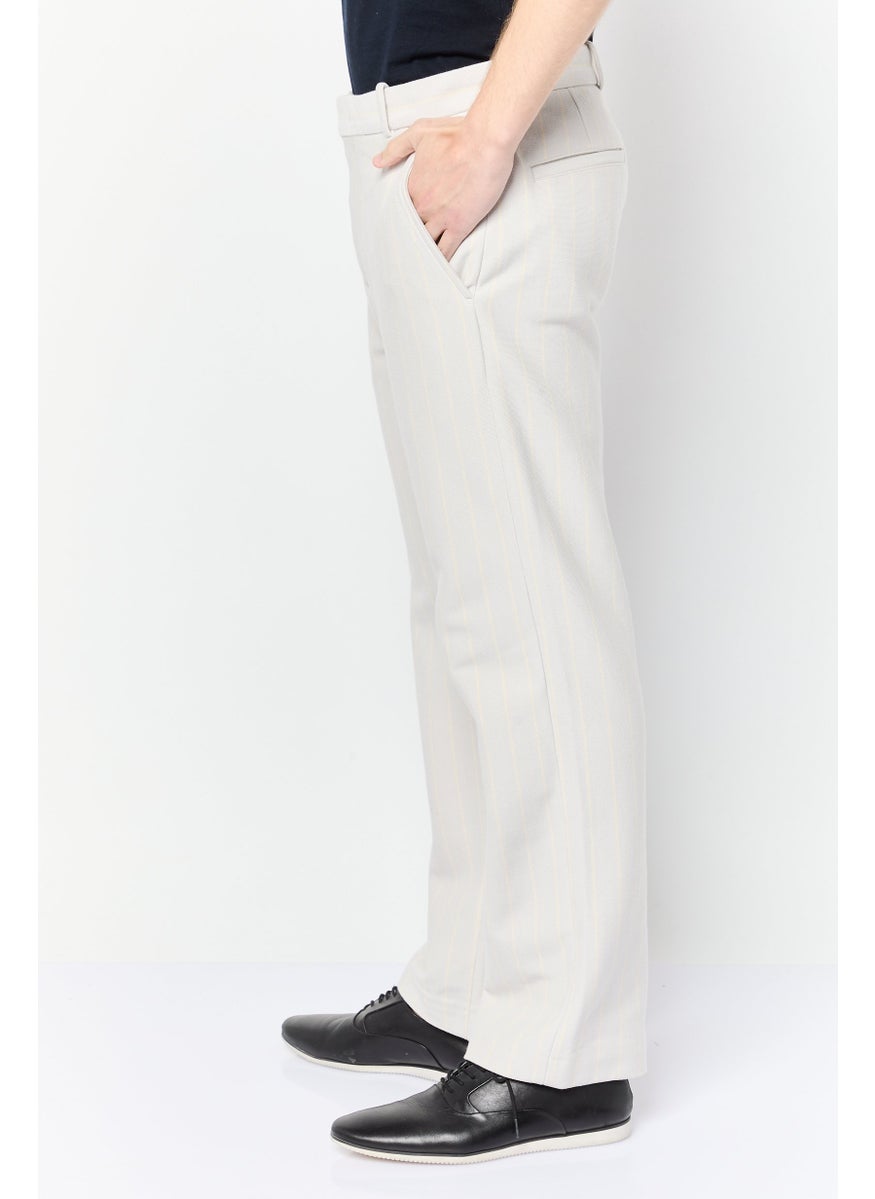 Men Regular Fit Stripe Straight Pants, Light Beige