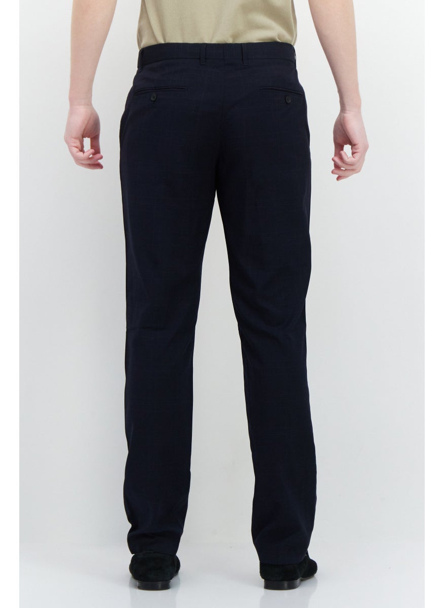 Men Slim Fit Plaid Dress Pant, Navy