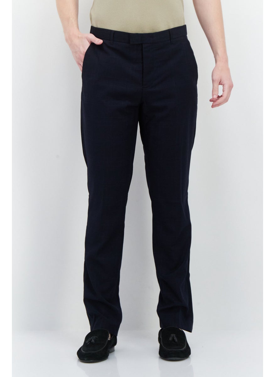 Men Slim Fit Plaid Dress Pant, Navy