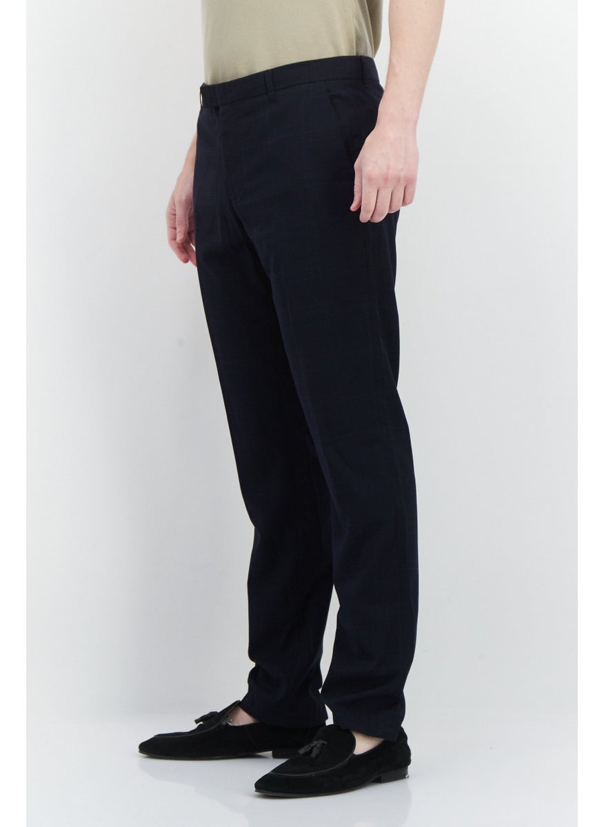 Men Slim Fit Plaid Dress Pant, Navy