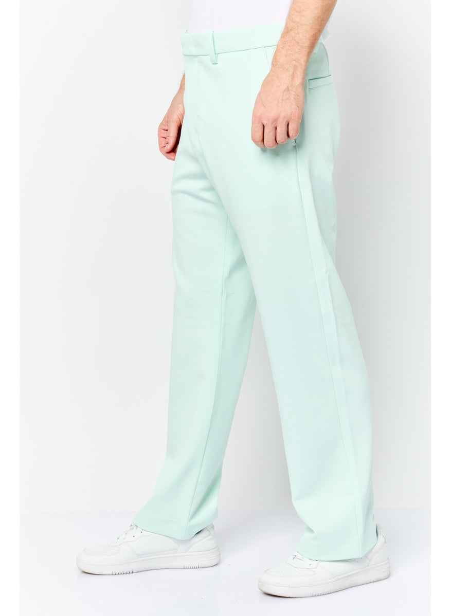 Men Regular Fit High Rise Straight Leg Pants, Green