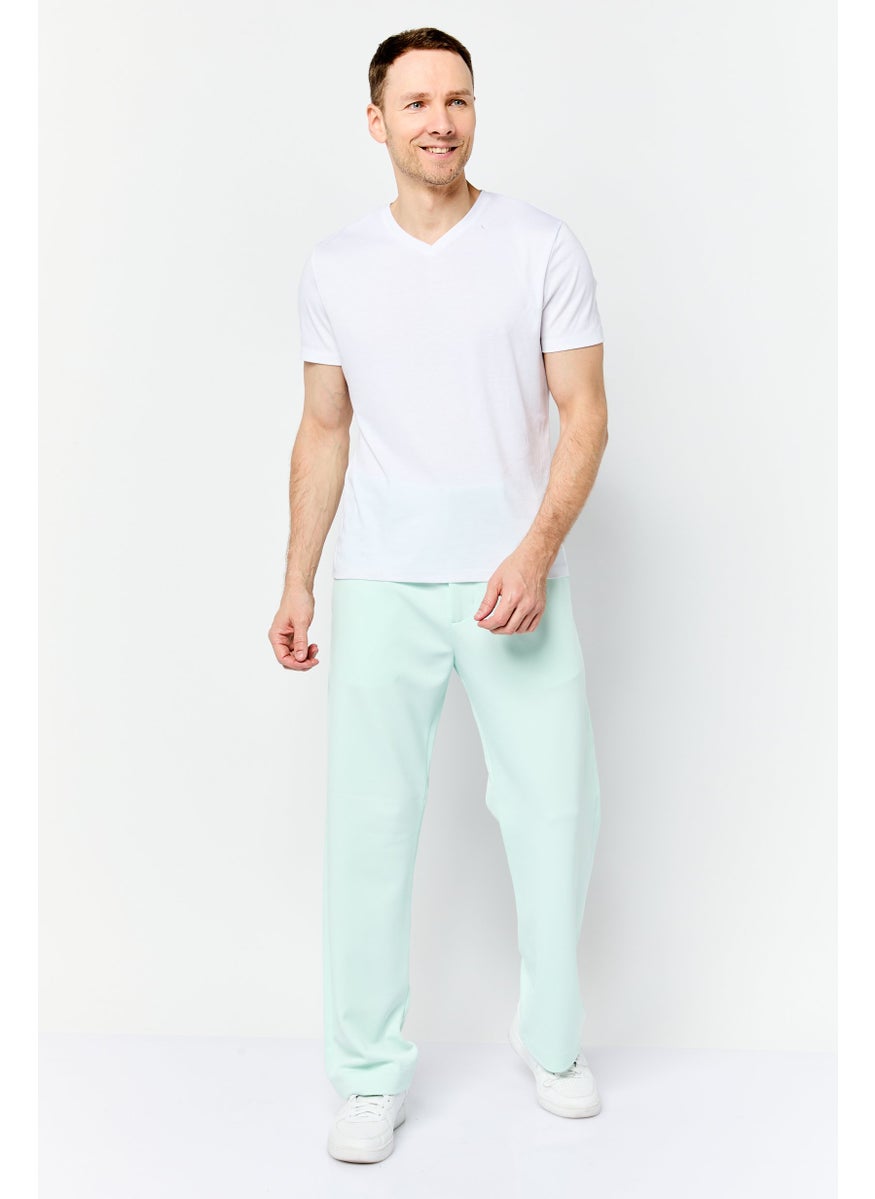 Men Regular Fit High Rise Straight Leg Pants, Green
