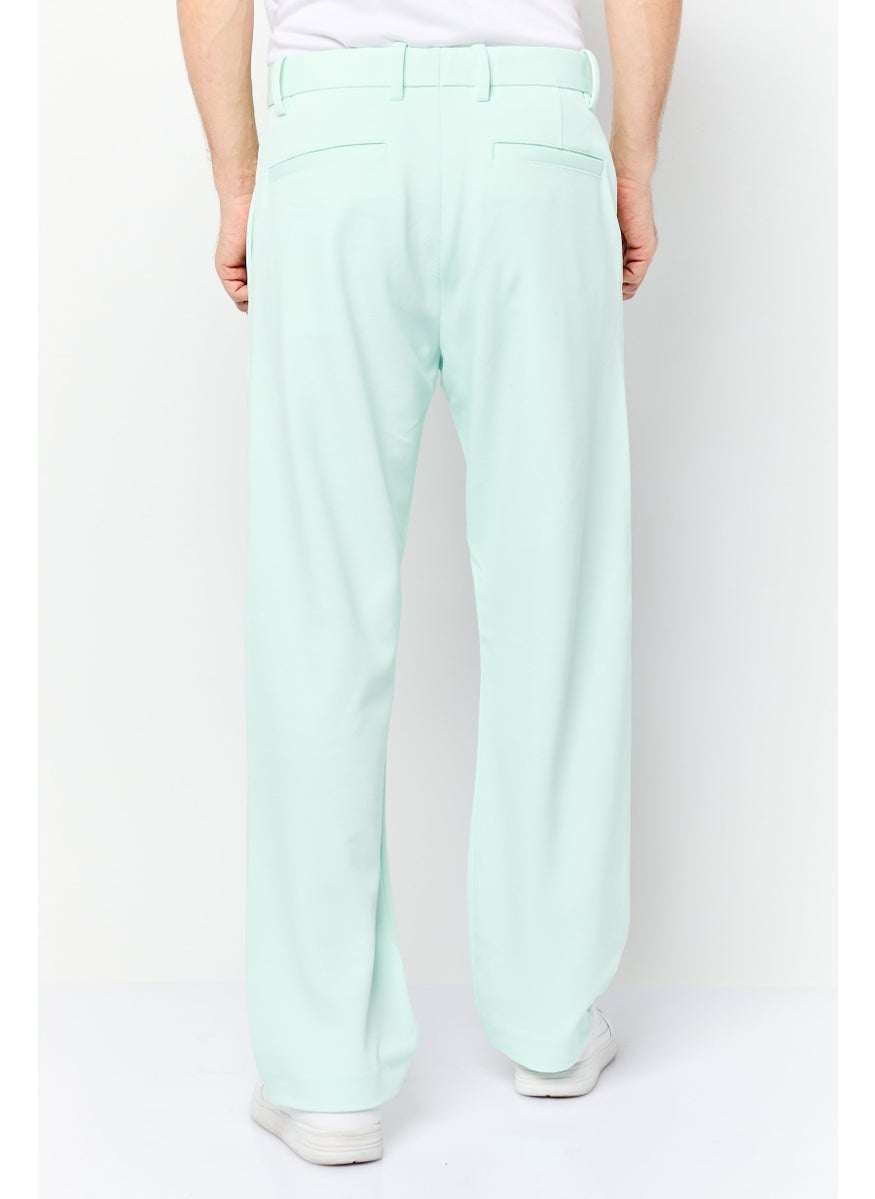 Men Regular Fit High Rise Straight Leg Pants, Green