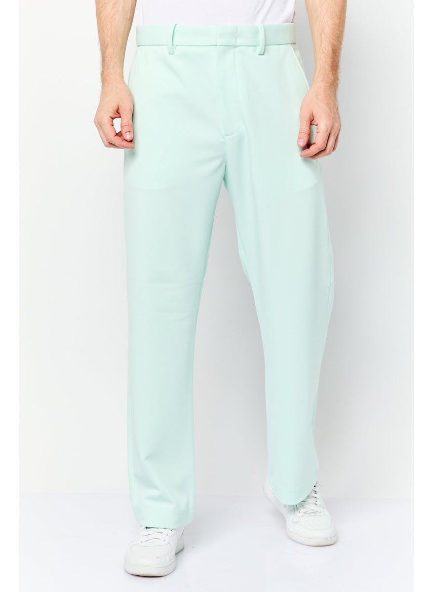Men Regular Fit High Rise Straight Leg Pants, Green