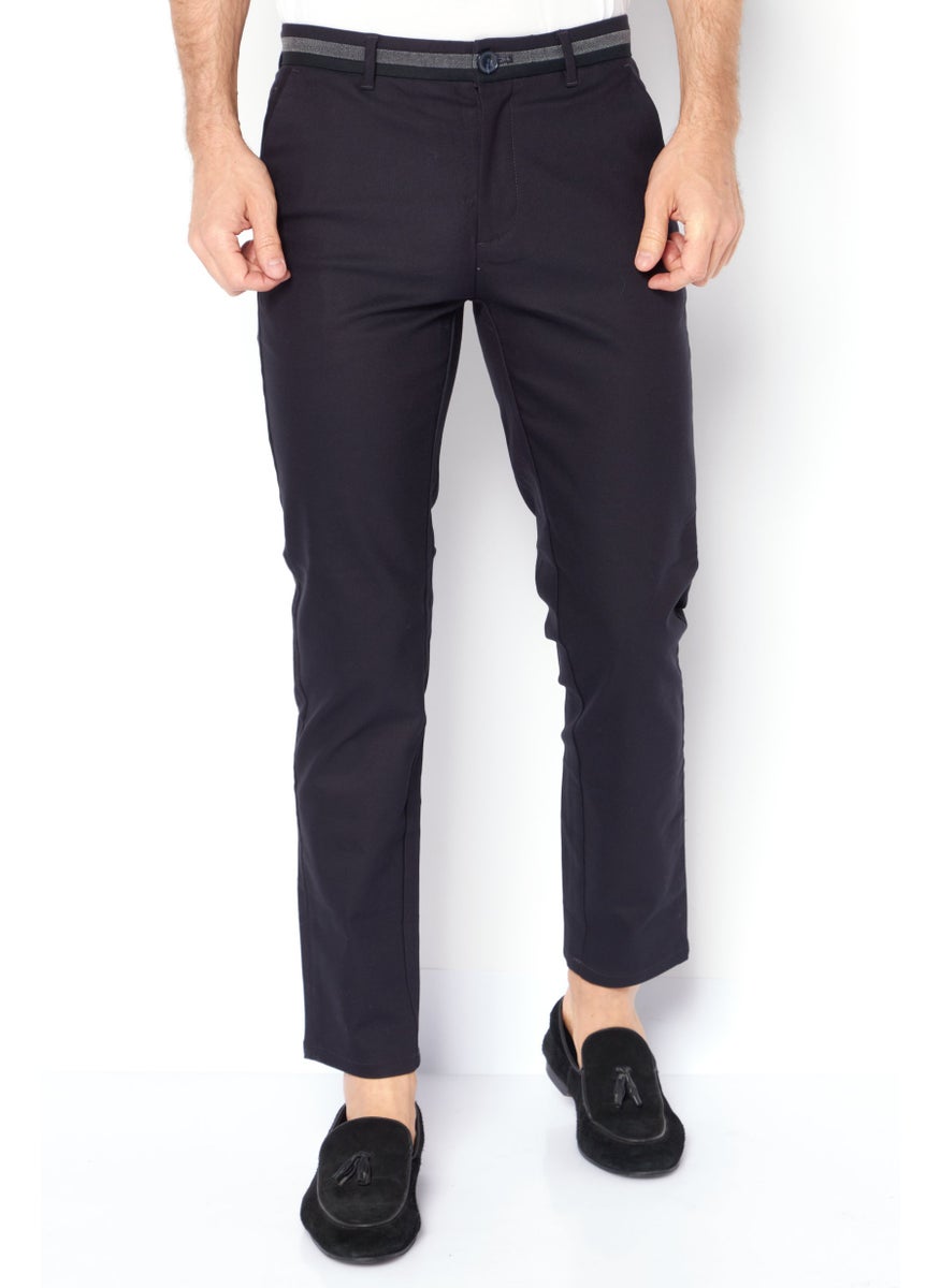 Men Regular Fit Solid Chino Pants, Navy Blue