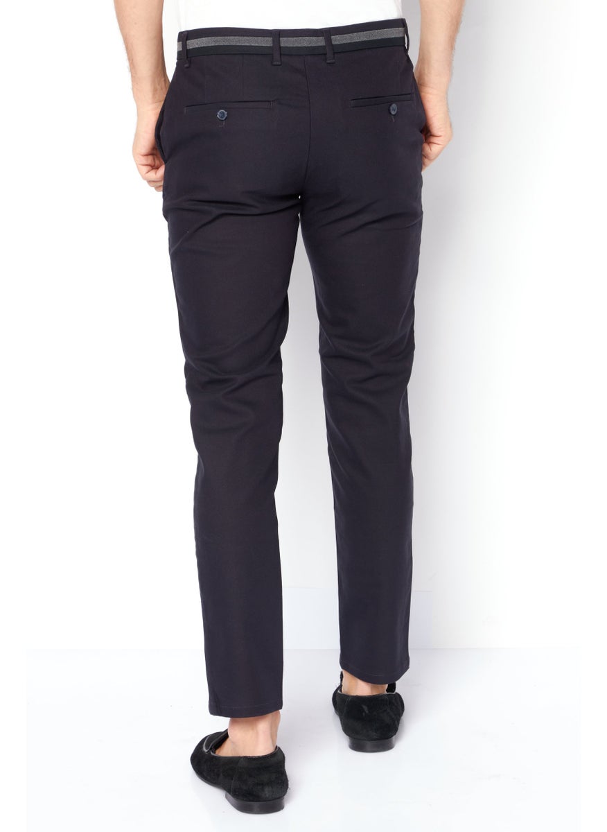 Men Regular Fit Solid Chino Pants, Navy Blue