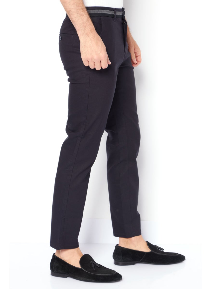 Men Regular Fit Solid Chino Pants, Navy Blue