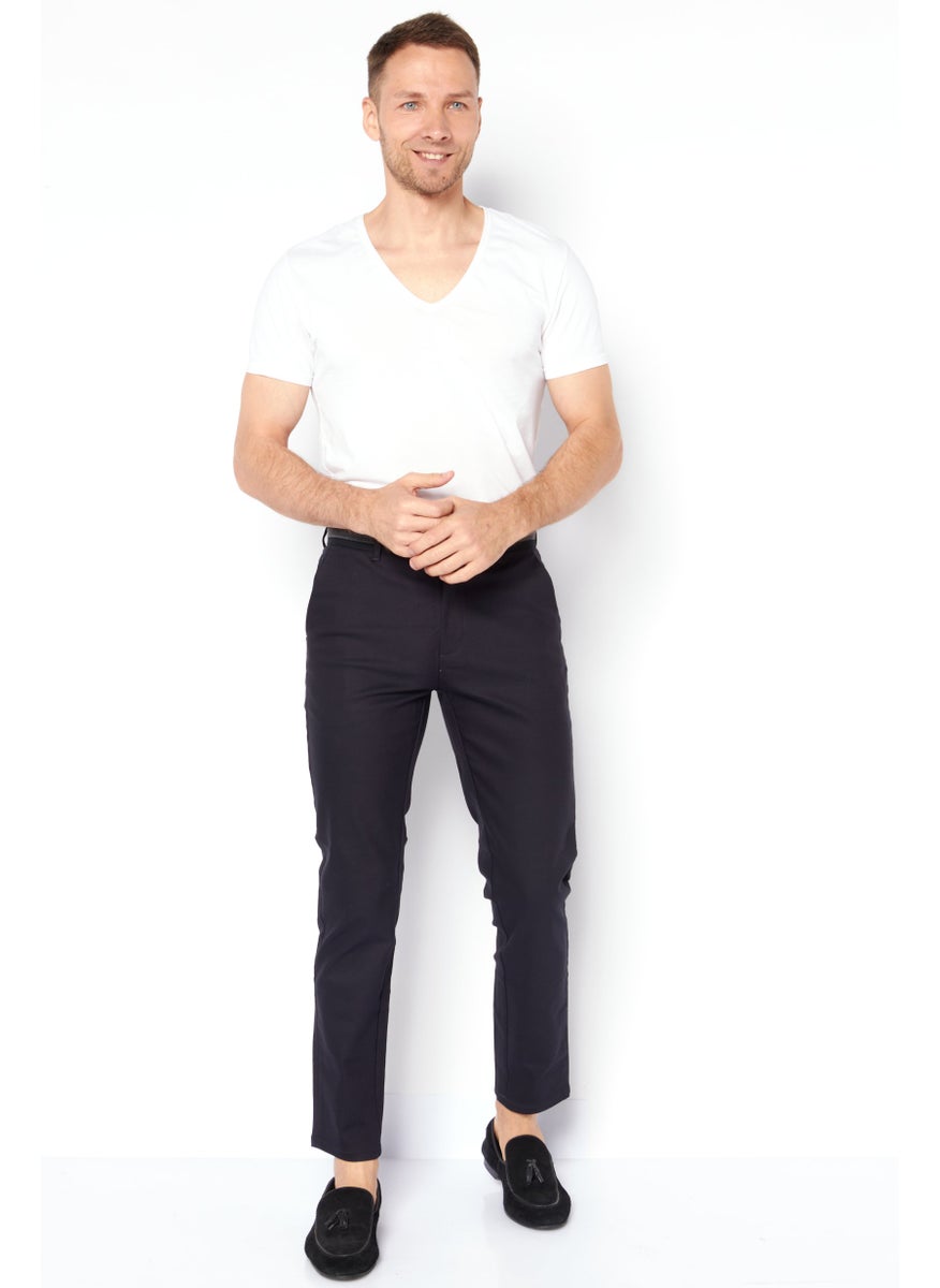 Men Regular Fit Solid Chino Pants, Navy Blue