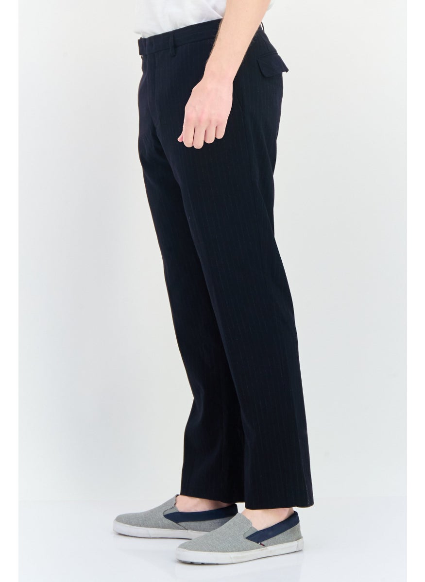 Men Regular Fit Straight Straight Leg Pants, Navy