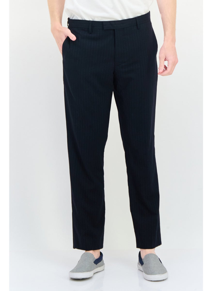 Men Regular Fit Straight Straight Leg Pants, Navy
