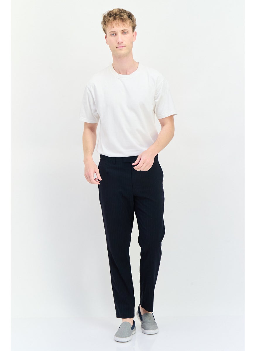 Men Regular Fit Straight Straight Leg Pants, Navy