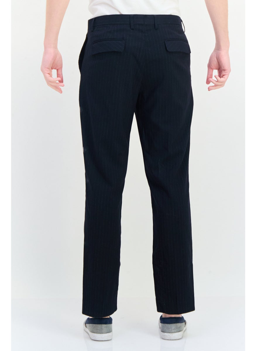 Men Regular Fit Straight Straight Leg Pants, Navy