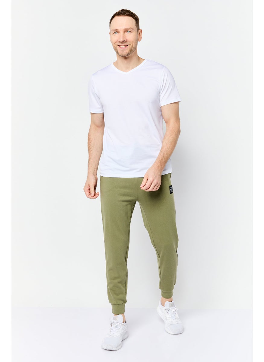 Men Regular Fit Brand Logo Sweatpant Pants, Olive