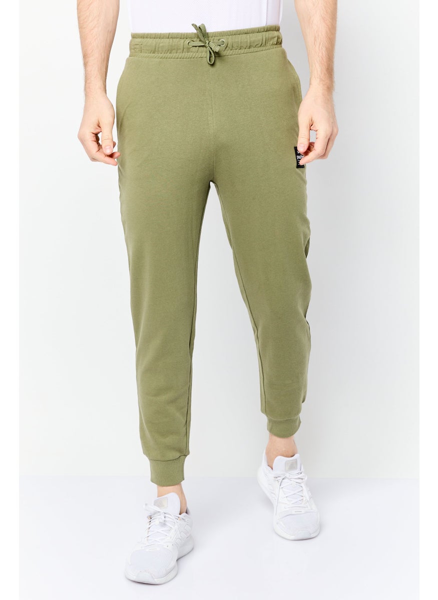 Men Regular Fit Brand Logo Sweatpant Pants, Olive