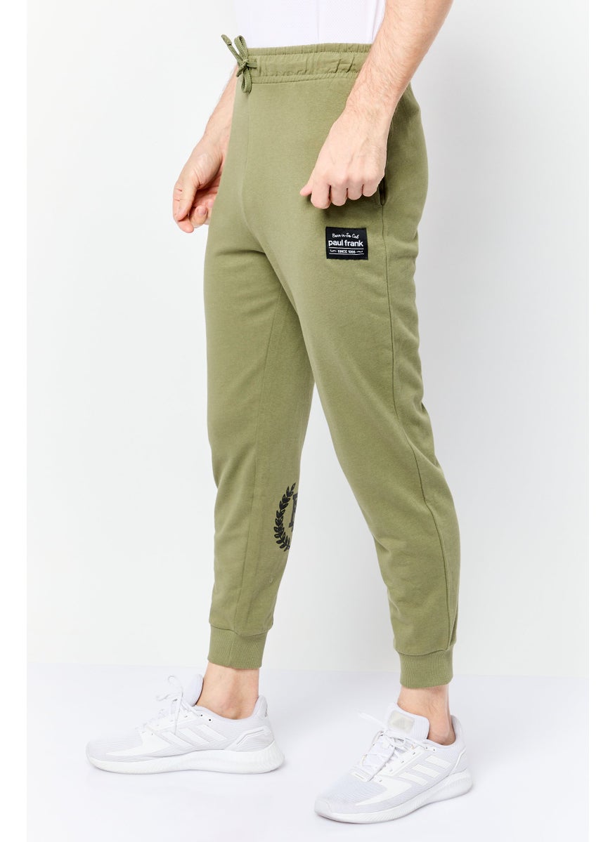 Men Regular Fit Brand Logo Sweatpant Pants, Olive