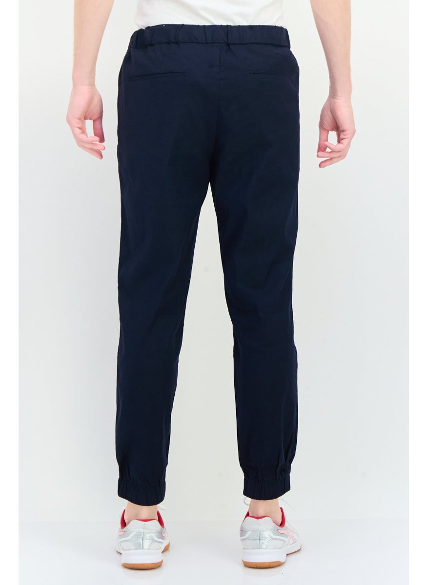 Men Cuffed Fit Solid Jogger Pants, Navy Blue