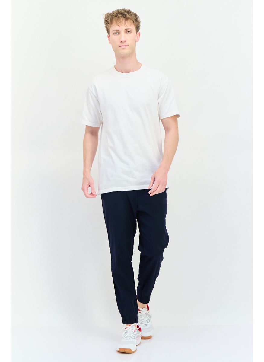 Men Cuffed Fit Solid Jogger Pants, Navy Blue