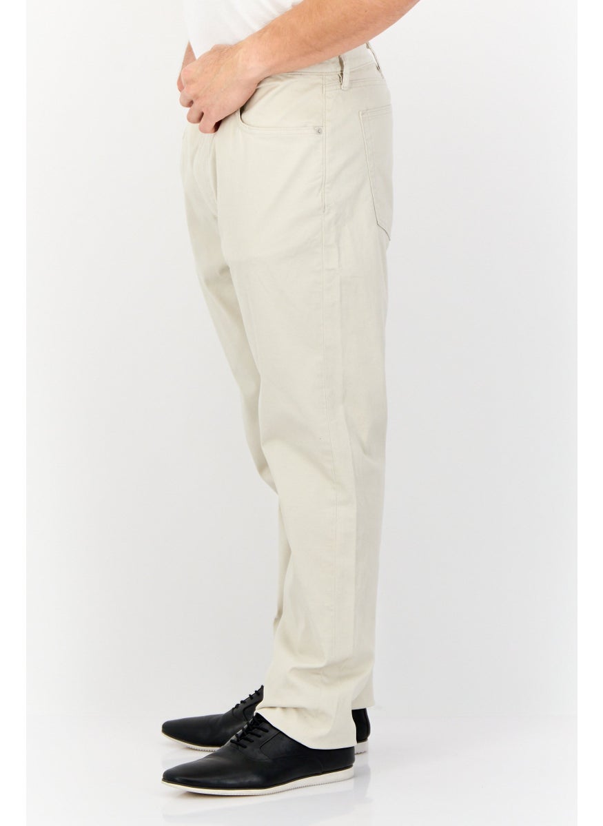 Men Regular Fit Solid Chino Pants, Cream