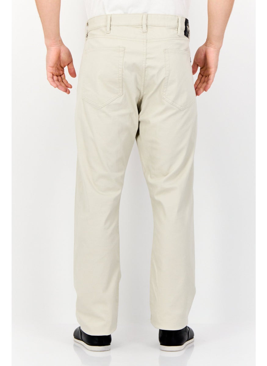 Men Regular Fit Solid Chino Pants, Cream