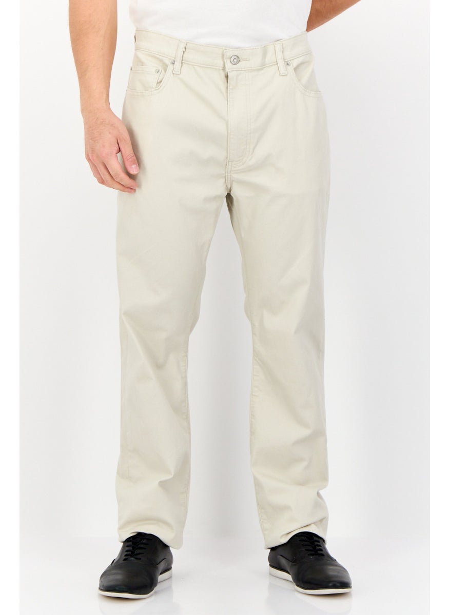 Men Regular Fit Solid Chino Pants, Cream