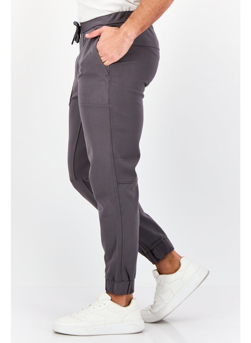Men Cuffed Fit Drawstring Plain Jogger Pants, Grey