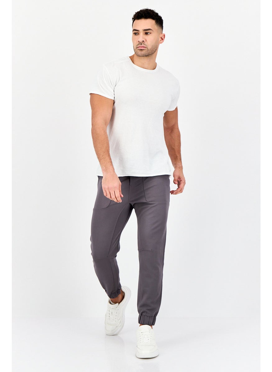 Men Cuffed Fit Drawstring Plain Jogger Pants, Grey
