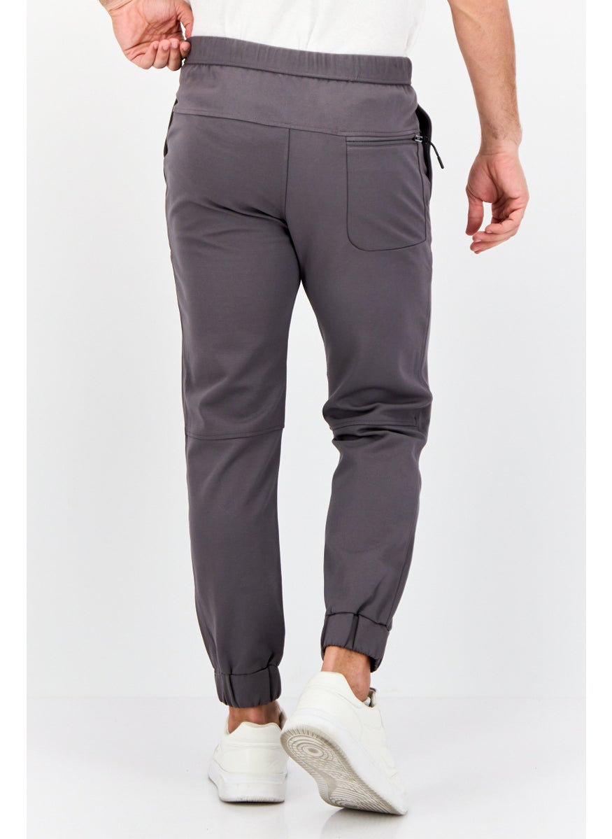 Men Cuffed Fit Drawstring Plain Jogger Pants, Grey