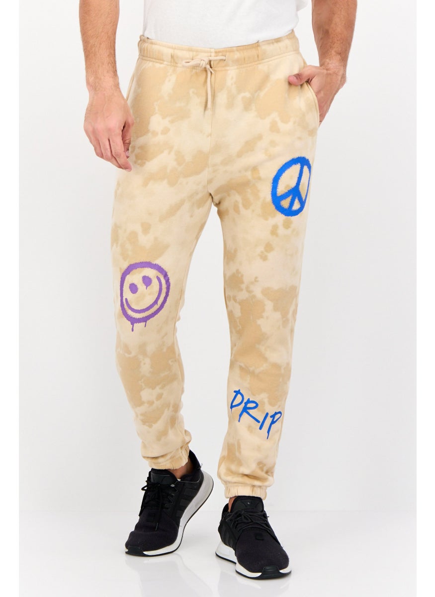 Men Regular Fit Graphic Print Sweatpants, Brown