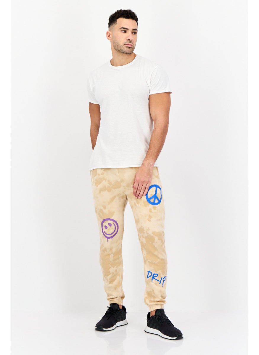 Men Regular Fit Graphic Print Sweatpants, Brown