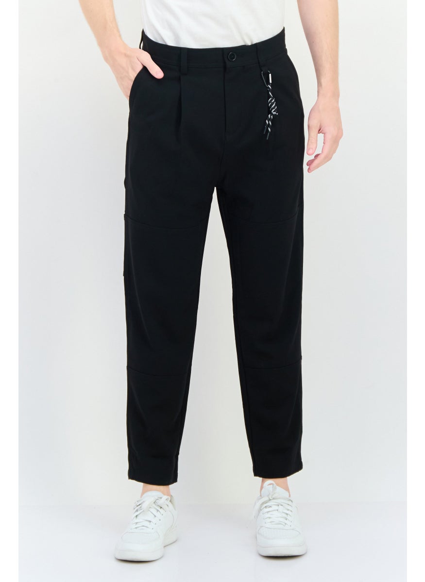 Men Fashion Fit Solid Straight Leg Pants, Black