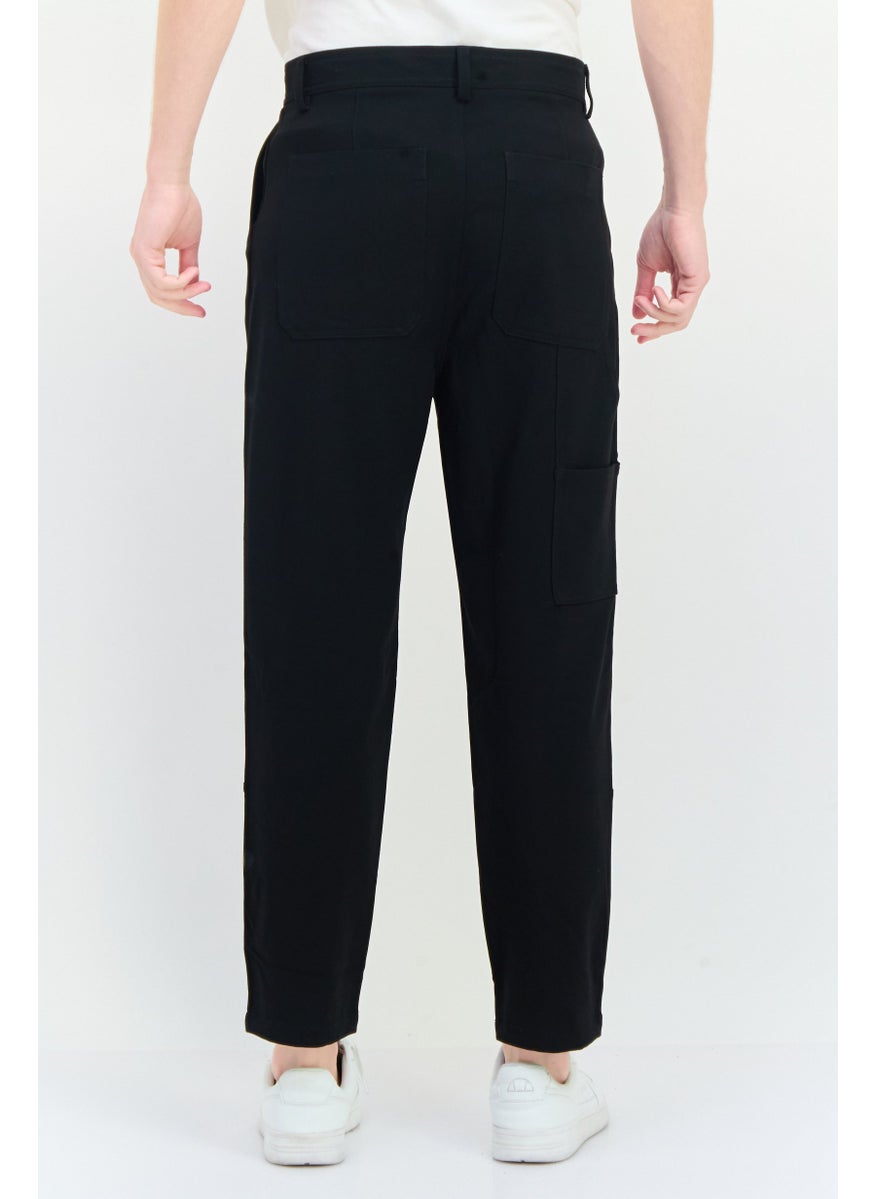Men Fashion Fit Solid Straight Leg Pants, Black
