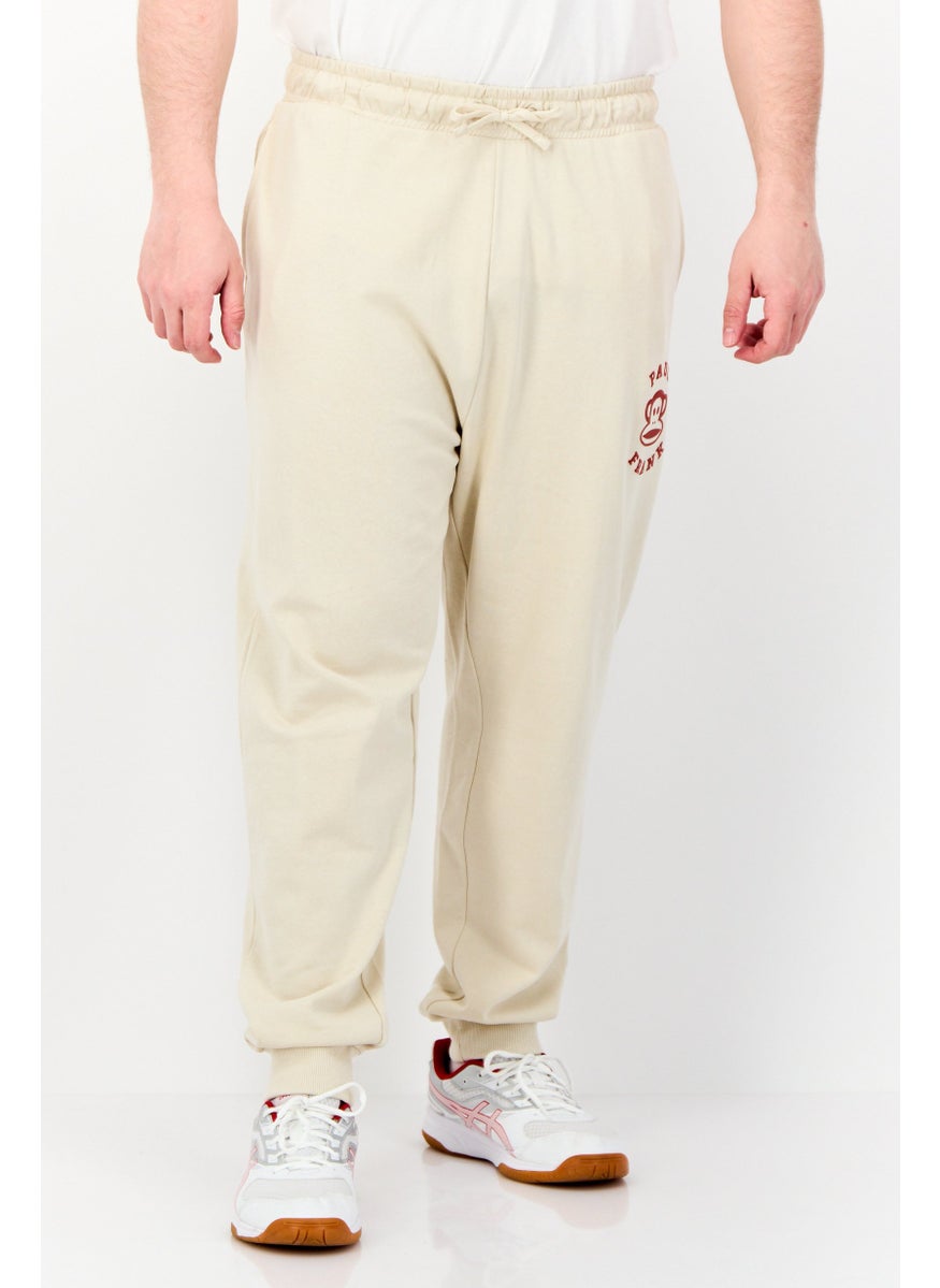 Men Regular Fit Graphic Print Sweatpants, Beige