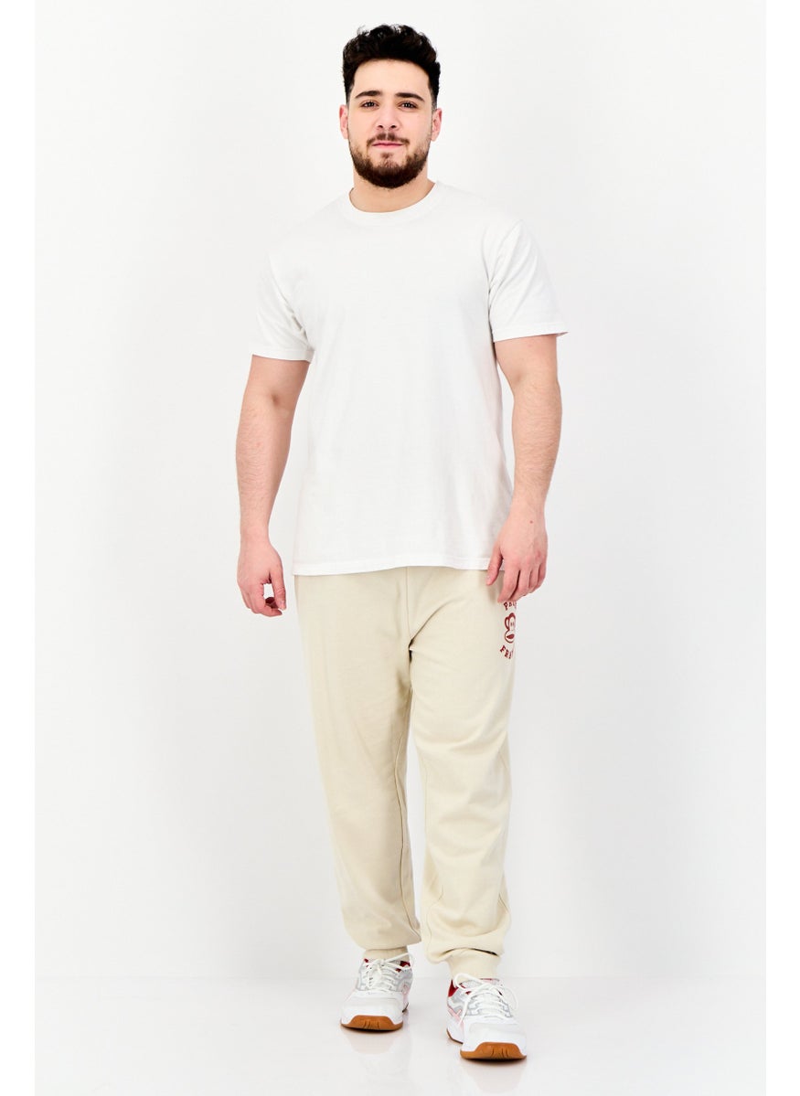 Men Regular Fit Graphic Print Sweatpants, Beige