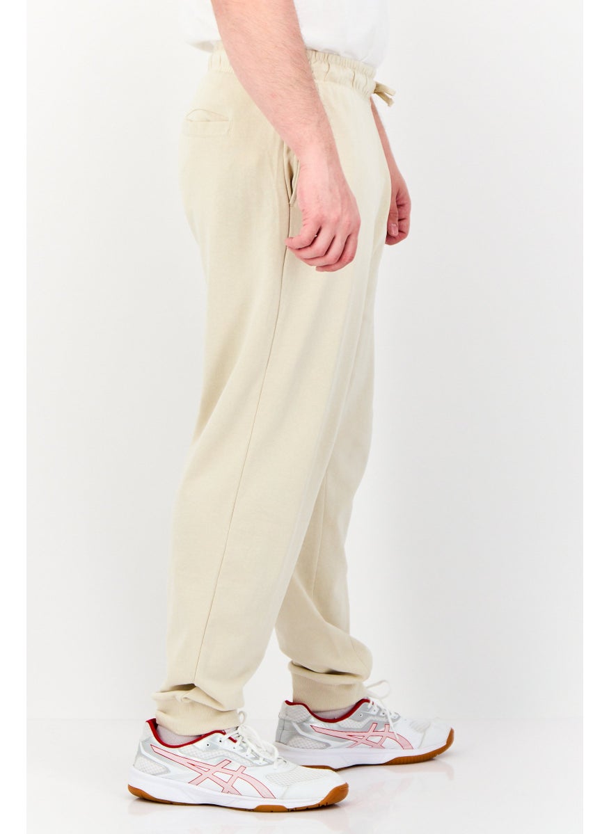 Men Regular Fit Graphic Print Sweatpants, Beige